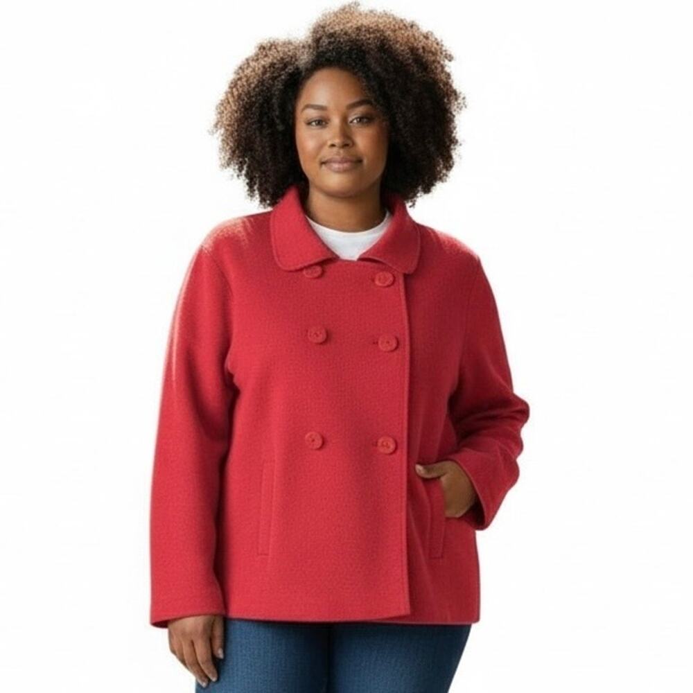 Talbots Red 100% Merino Wool Floral Lined Jacket M